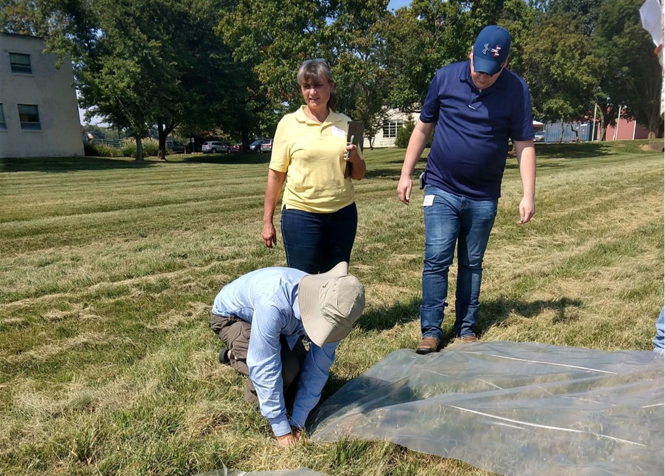 Figure 1. Setting out plastic for manure spreader calibration. 