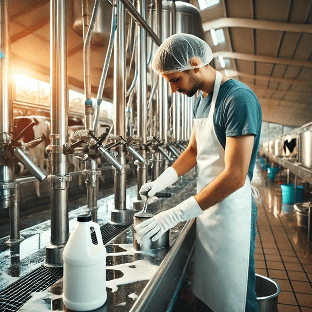 Man working in a milking parlor