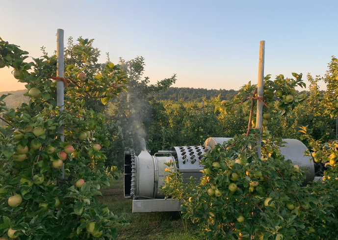 Figure 2. ReTain application in a Honeycrisp orchard using a standard commercial sprayer. Source: Daniel Weber, PSU.