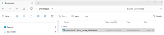 Screen shot of download folder containing the NuMan Pro 5.3 file