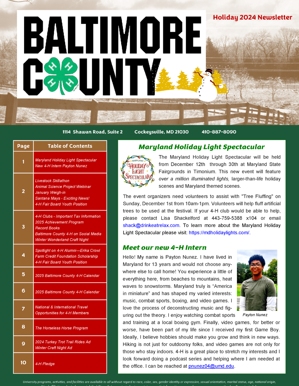 Baltimore County 4-H Holiday Newsletter