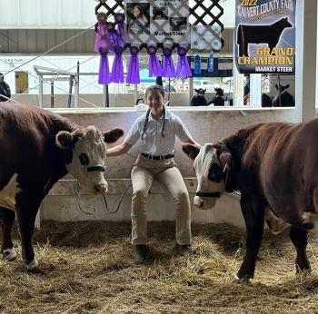 Battle Creek 4-H Club Youth with her steer and cow