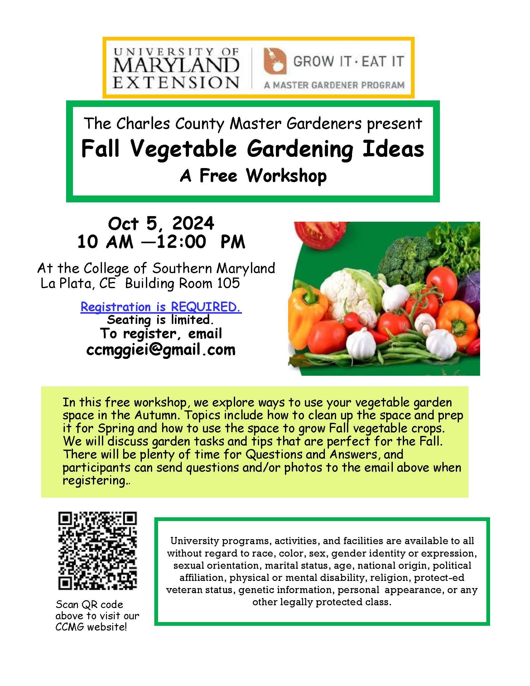 Charles County Fall Vegetable Gardening Workshop 10.5.2024