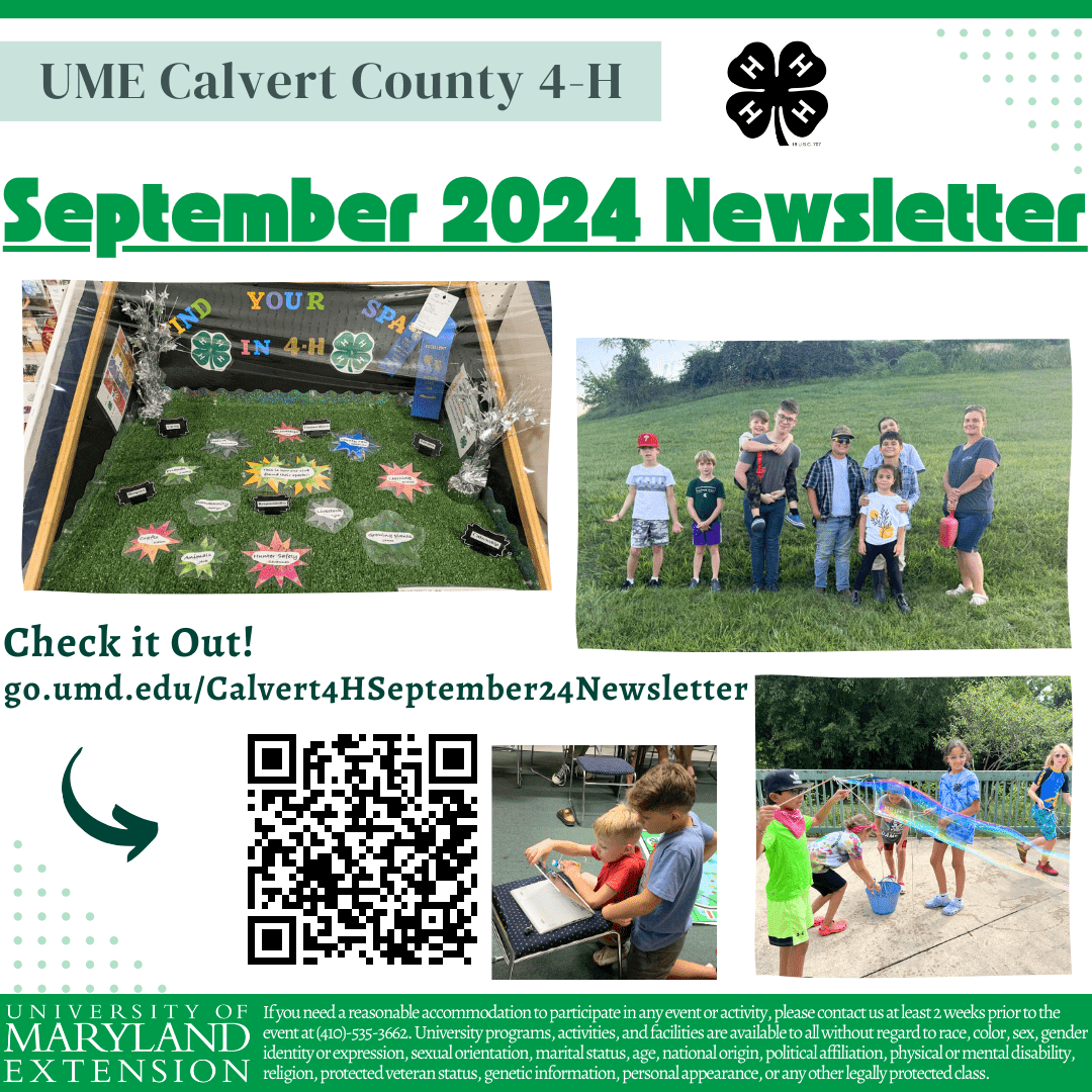 Calvert 4-H September 2024 Newsletter Graphic