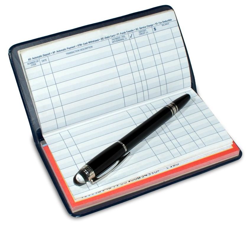 check book with register and pen